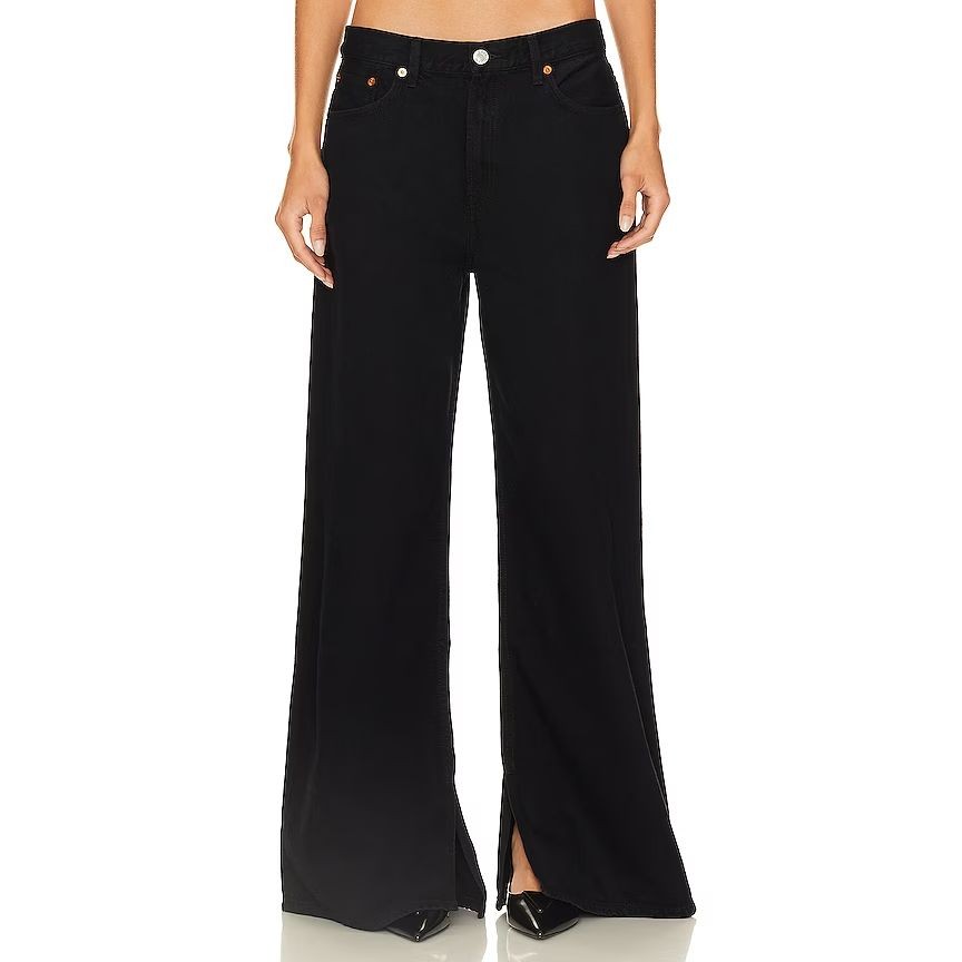 Re/Done Jeans Womens 28 Black Low Rise Wide Leg Slit Hem Loose Fit $295
